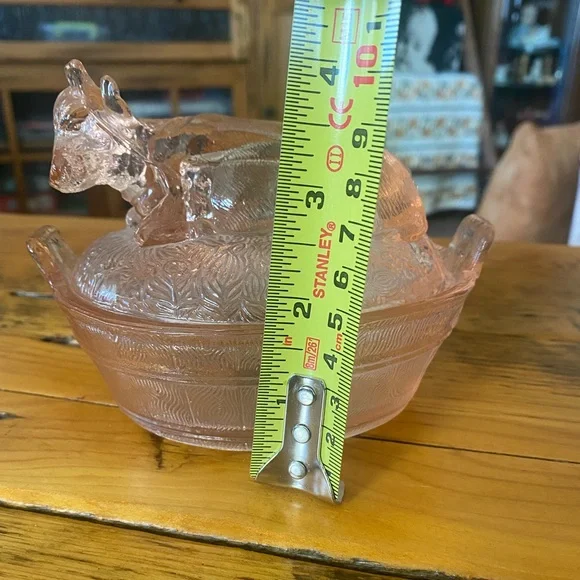 Vintage Pink Depression Glass Cow Candy Dish - Picture 8 of 10